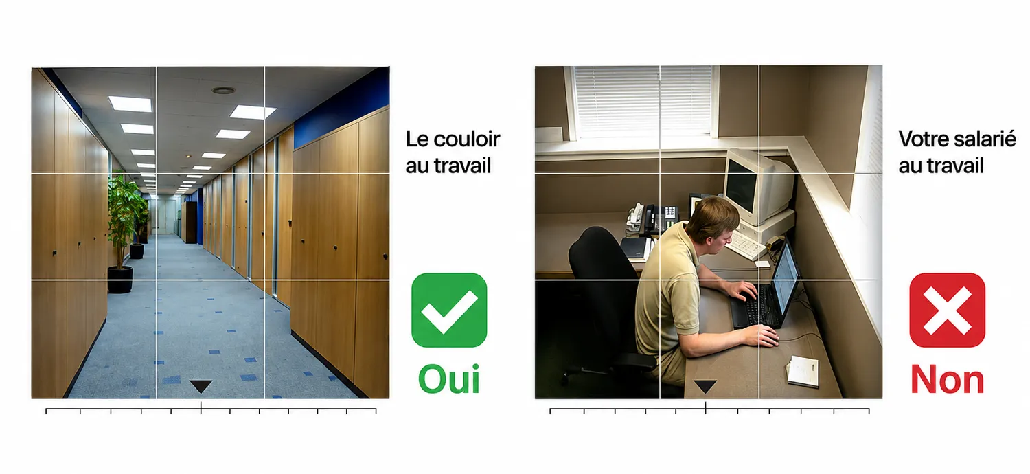 Caméra de vidéosurveillance dans des locaux d'entreprise surveillant les zones de circulation